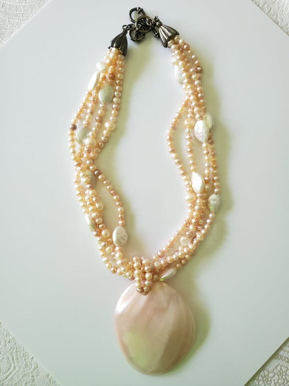 Multi-strand Pink and Cream Freshwater Pearl Necklace